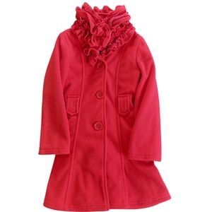 Copper Key Girl's Red Holiday Dressy Ruffle Coat, Fully Lined, Size 7/8 No Belt
